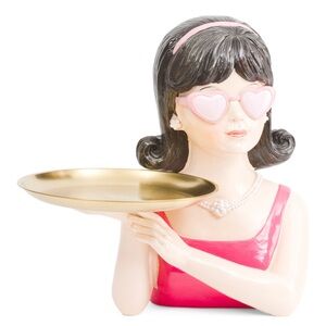 Chic Pink Lady Figurine with Gold Tray